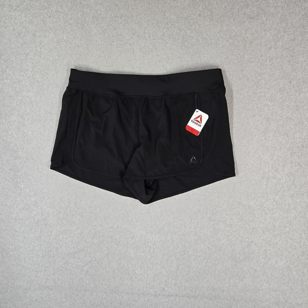 Reebok Women Activewear Shorts XXXL Black Flight Duo Logo Slim Lined Stretch NWT